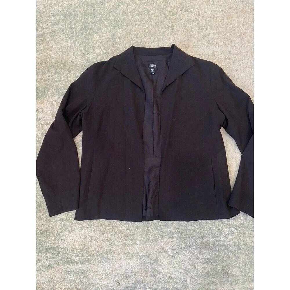 READ! Eileen Fisher Womens Blazer Open Jacket SIZE MEDIUM Wool Blend